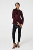 Burgundy | Floral Mesh Layered Long Sleeve Peplum Top
