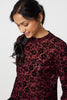 Burgundy | Floral Mesh Layered Long Sleeve Peplum Top
