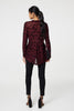 Burgundy | Floral Mesh Layered Long Sleeve Peplum Top
