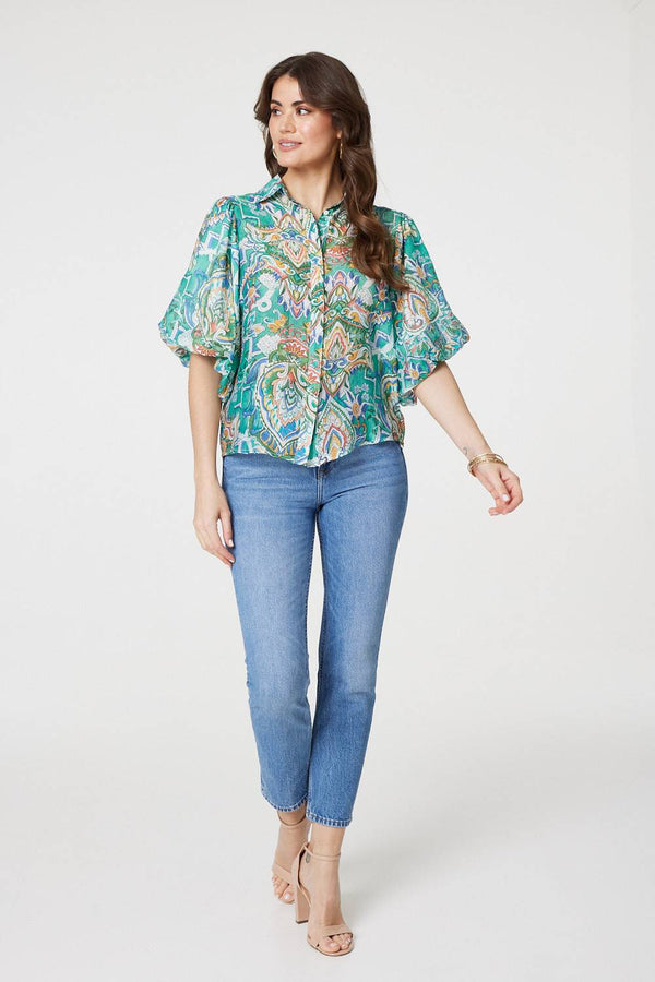 Green | Printed Puff 1/2 Sleeve Shirt