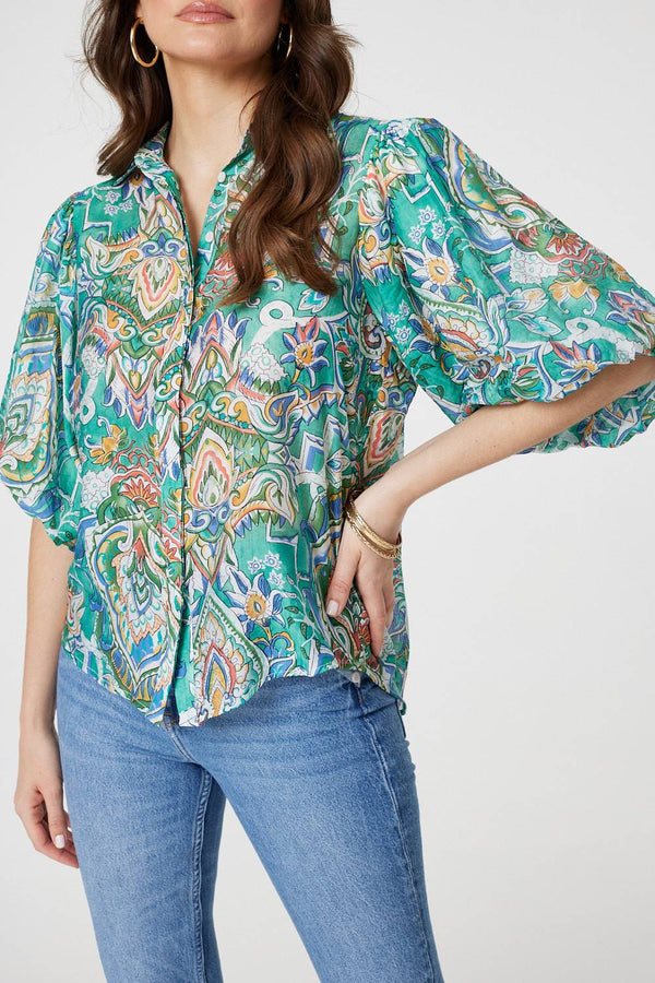 Green | Printed Puff 1/2 Sleeve Shirt