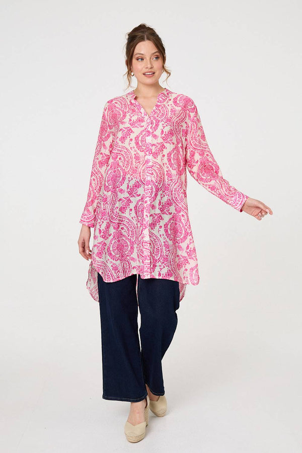 Pink | Paisley Print Relaxed Longline Shirt
