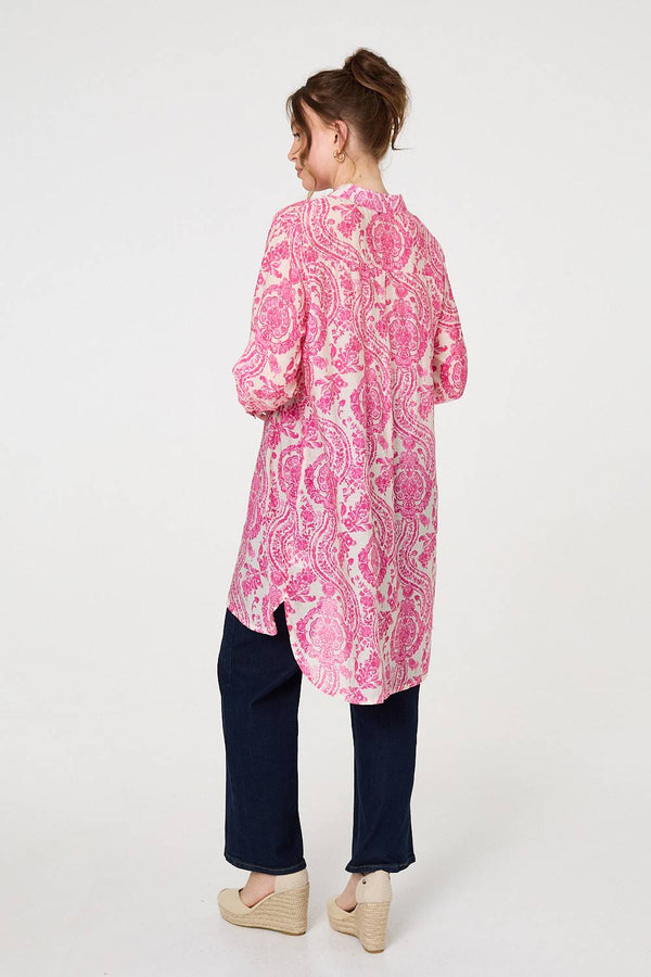 Pink | Paisley Print Relaxed Longline Shirt
