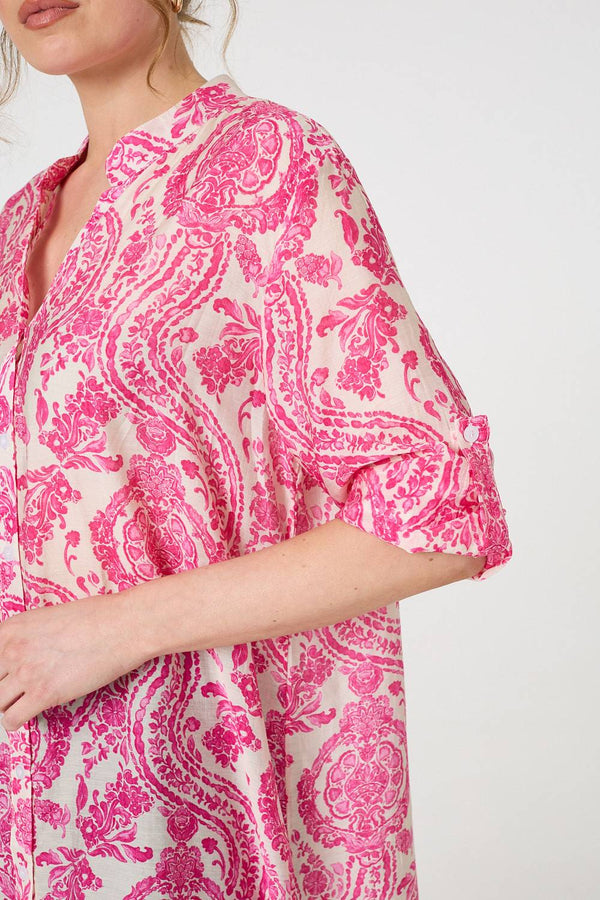 Pink | Paisley Print Relaxed Longline Shirt
