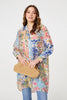 Blue | Floral Print Longline Semi Sheer Shirt
