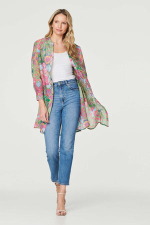 Green | Printed Semi Sheer Longline Blouse
