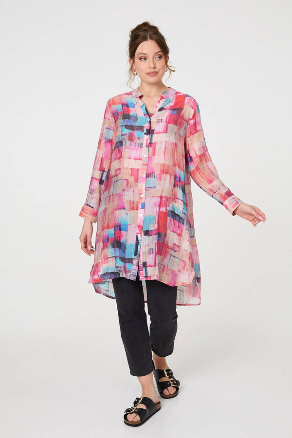 Pink | Printed Long Sleeve Semi Sheer Shirt
