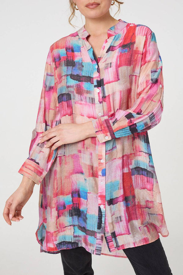 Pink | Printed Long Sleeve Semi Sheer Shirt
