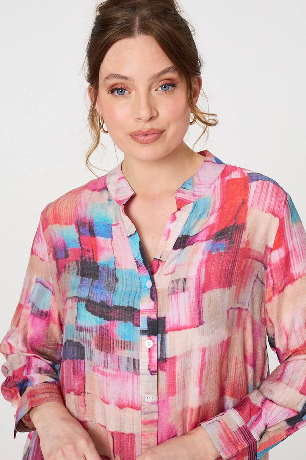 Pink | Printed Long Sleeve Semi Sheer Shirt
