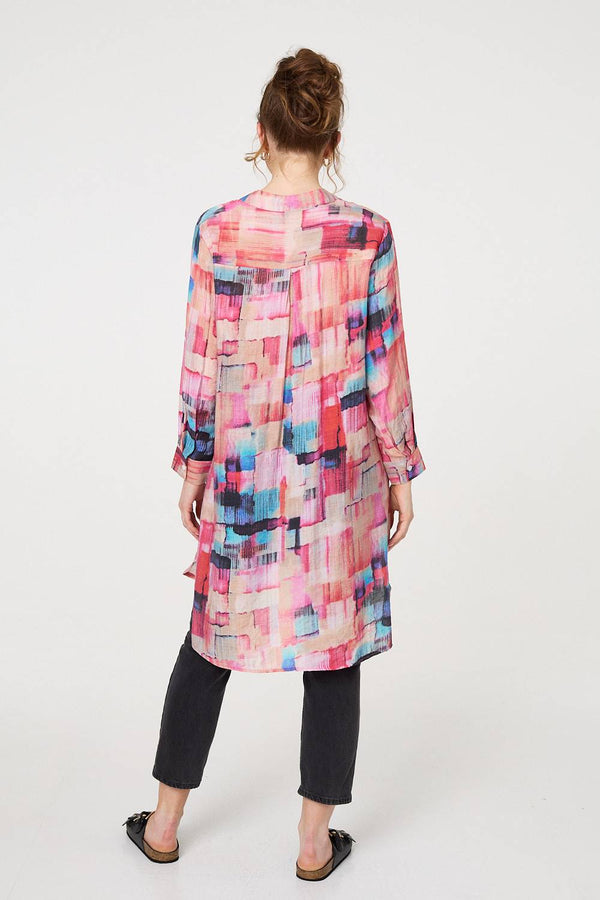 Pink | Printed Long Sleeve Semi Sheer Shirt
