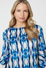 Blue | Geo Print 3/4 Flute Sleeve Curve Hem Blouse