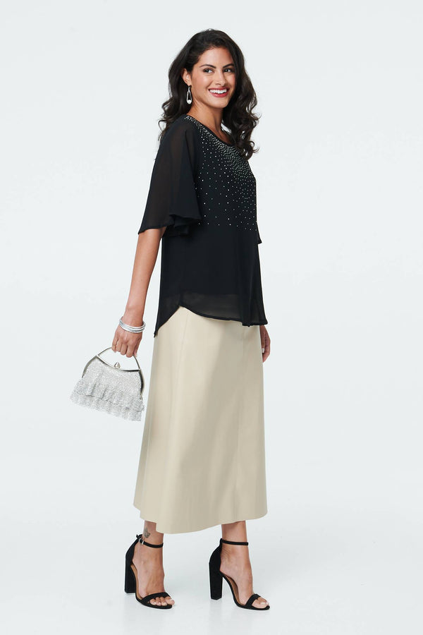 Black | Diamante Embellished Layered Blouse