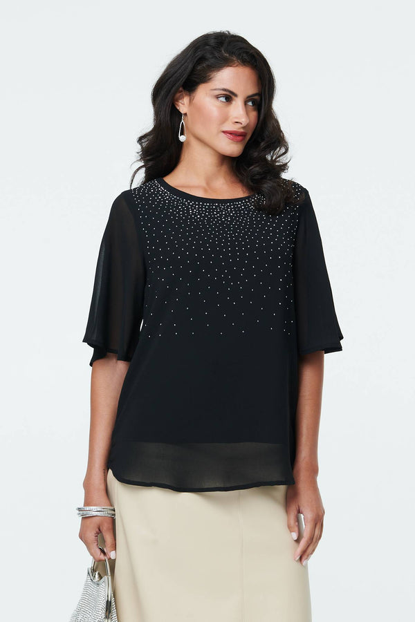 Black | Diamante Embellished Layered Blouse