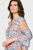 Blue | Printed 3/4 Flute Sleeve Blouse