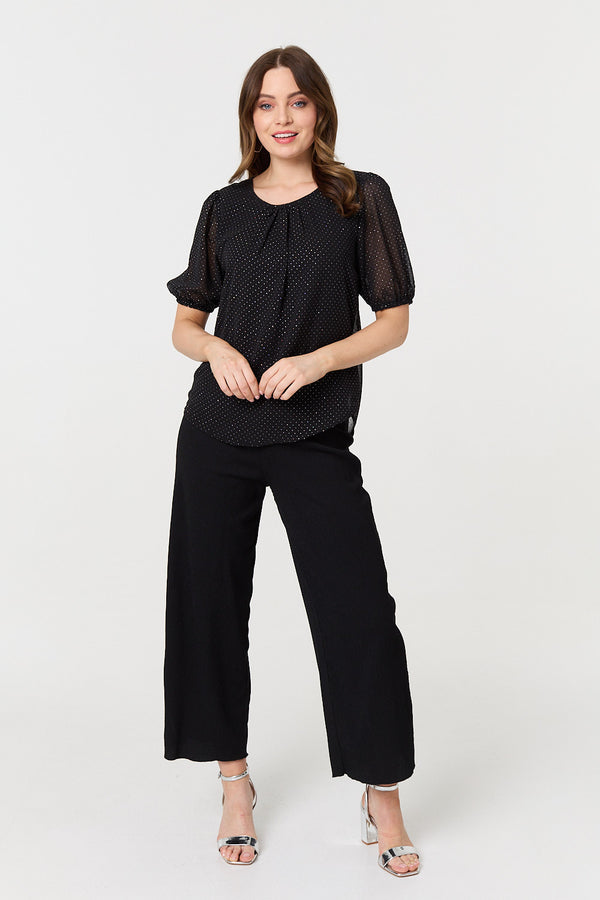Black | Polka Dot Print Semi Sheer Blouse
