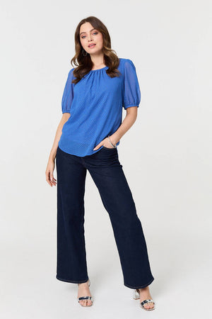 Indigo | Polka Dot Print Semi Sheer Blouse

