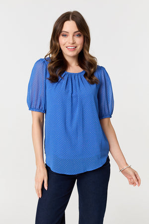 Indigo | Polka Dot Print Semi Sheer Blouse
