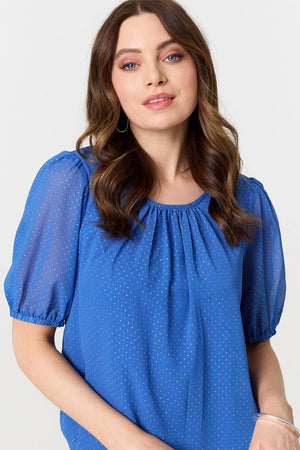 Indigo | Polka Dot Print Semi Sheer Blouse
