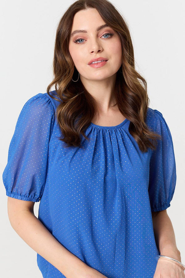Indigo | Polka Dot Print Semi Sheer Blouse
