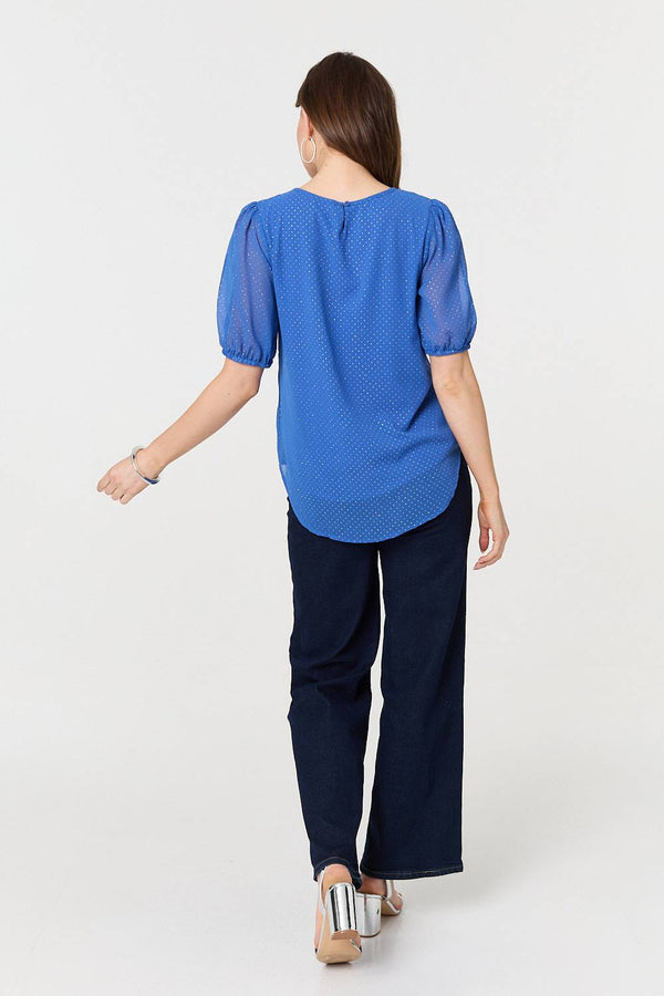 Indigo | Polka Dot Print Semi Sheer Blouse
