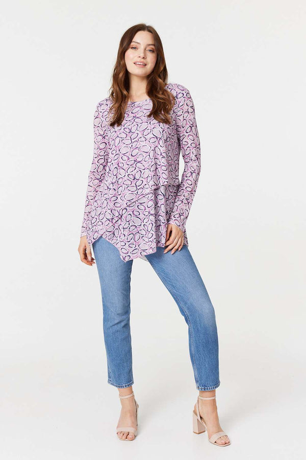 Pink | Printed Layered Hem Blouse