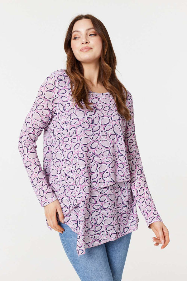 Pink | Printed Layered Hem Blouse