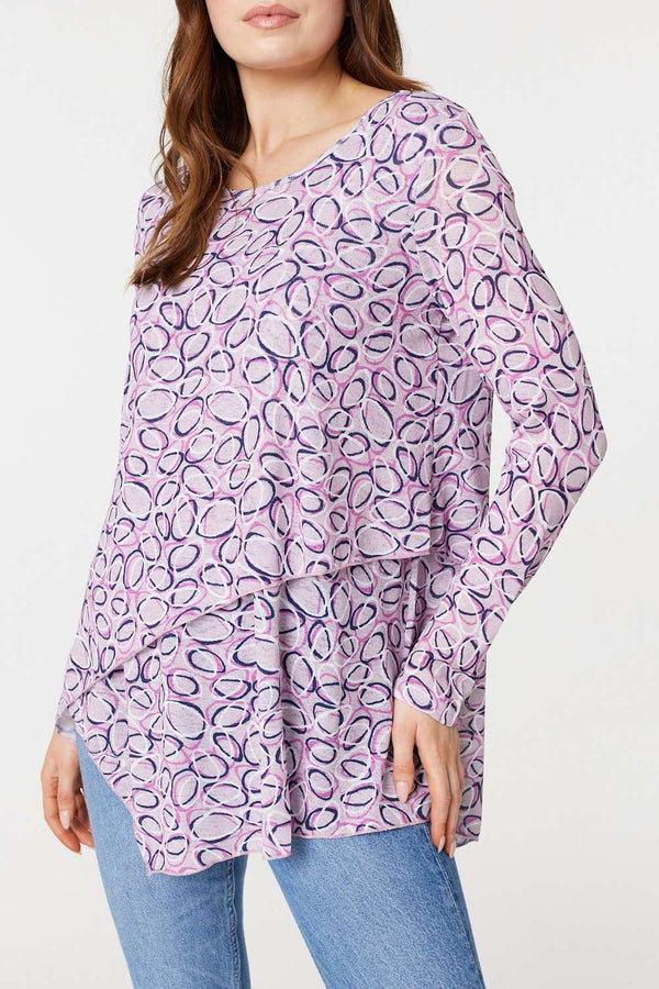 Pink | Printed Layered Hem Blouse