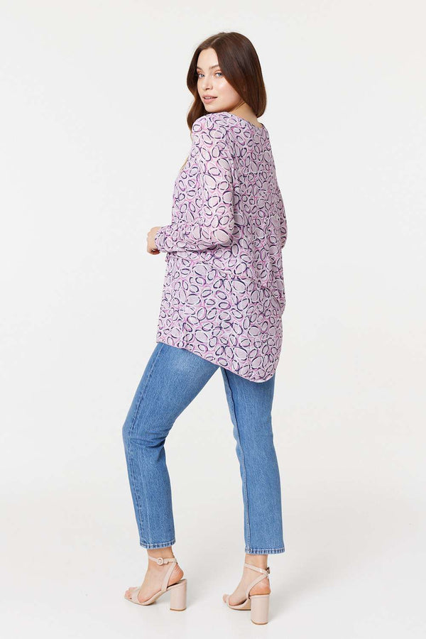 Pink | Printed Layered Hem Blouse