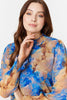 Blue | Printed High Neck Long Sleeve Blouse
