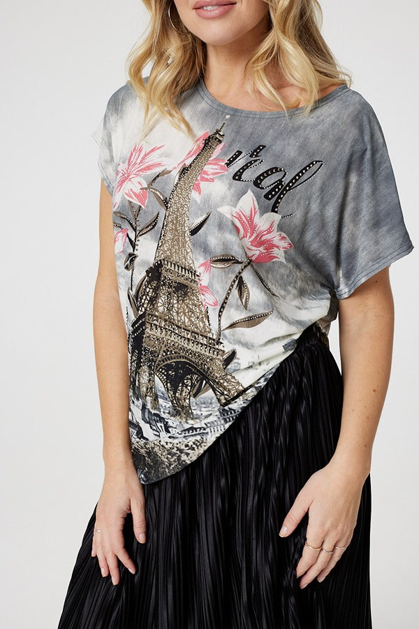 Grey | Eiffel Tower Graphic Relaxed Top
