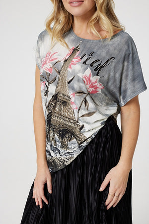 Grey| Eiffel Tower Graphic Relaxed Top