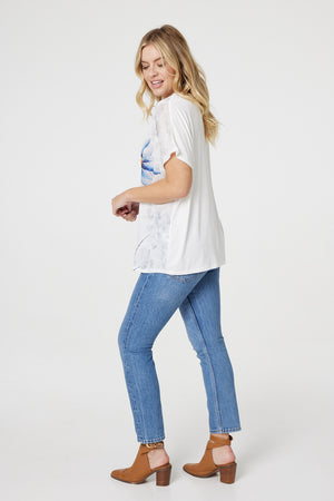 White | Embellished Daisy Print T-Shirt