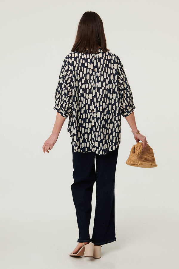 Indigo | Printed 3/4 Sleeve Relaxed V-Neck Shirt