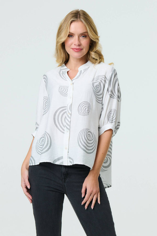 White | Printed Relaxed 3/4 Sleeve Blouse
