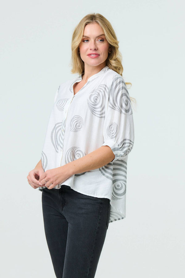 White | Printed Relaxed 3/4 Sleeve Blouse
