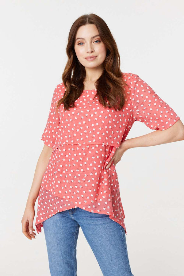 Coral | Printed Asymmetric High Low Top