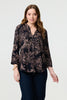 Navy | Leaf Print 3/4 Sleeve Collarless Shirt
