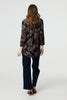 Navy | Leaf Print 3/4 Sleeve Collarless Shirt
