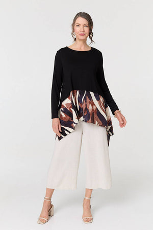 Black | Colour Block Curve Hem Relaxed Tunic
