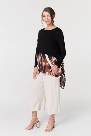 Black | Colour Block Curve Hem Relaxed Tunic
