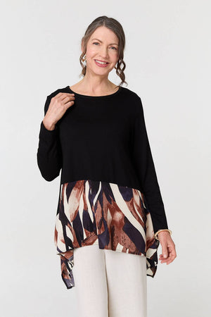 Black | Colour Block Curve Hem Relaxed Tunic

