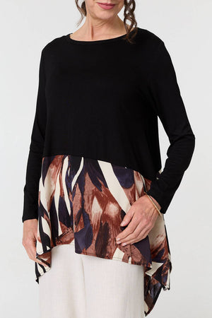 Black | Colour Block Curve Hem Relaxed Tunic
