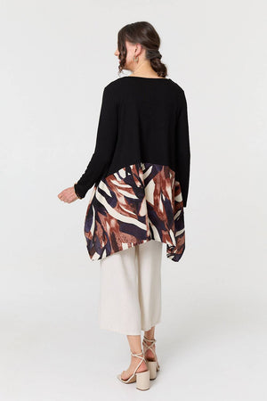 Black | Colour Block Curve Hem Relaxed Tunic

