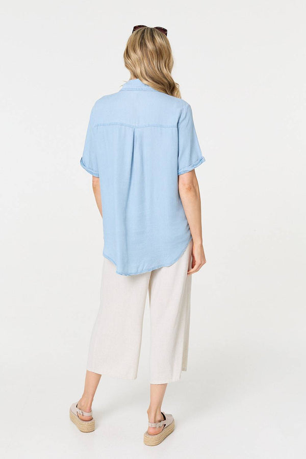 Light Blue | Short Sleeve Boxy Pocket Detail Shirt
