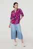 Pink | Floral 3/4 Sleeve Collarless Blouse
