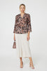 Beige | Floral 3/4 Sleeve Curve Hem Blouse

