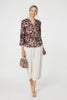 Beige | Floral 3/4 Sleeve Curve Hem Blouse
