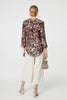 Beige | Floral 3/4 Sleeve Curve Hem Blouse
