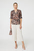 Beige | Floral 3/4 Sleeve Curve Hem Blouse
