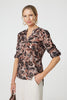 Beige | Floral 3/4 Sleeve Curve Hem Blouse
